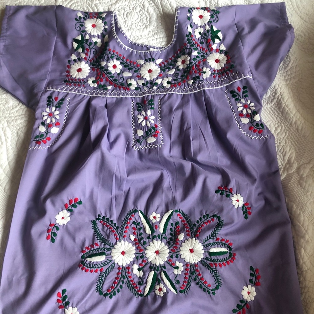 Lavender embroidered Fiesta Dress made in Mexico